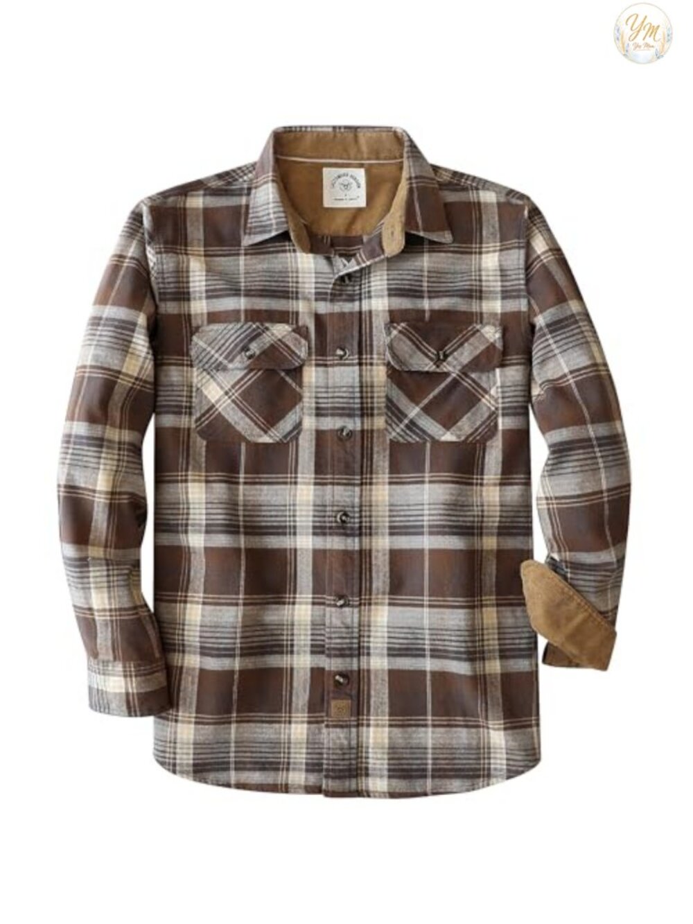 Men's Brushed Cotton Flannel Plaid Button-Down Long Sleeve Shirt with Pockets